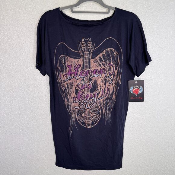 Key Closet Shirt Dress Womens Small Tunic Honor Is Key Wings Guitar Graphic Tee - Picture 1 of 10